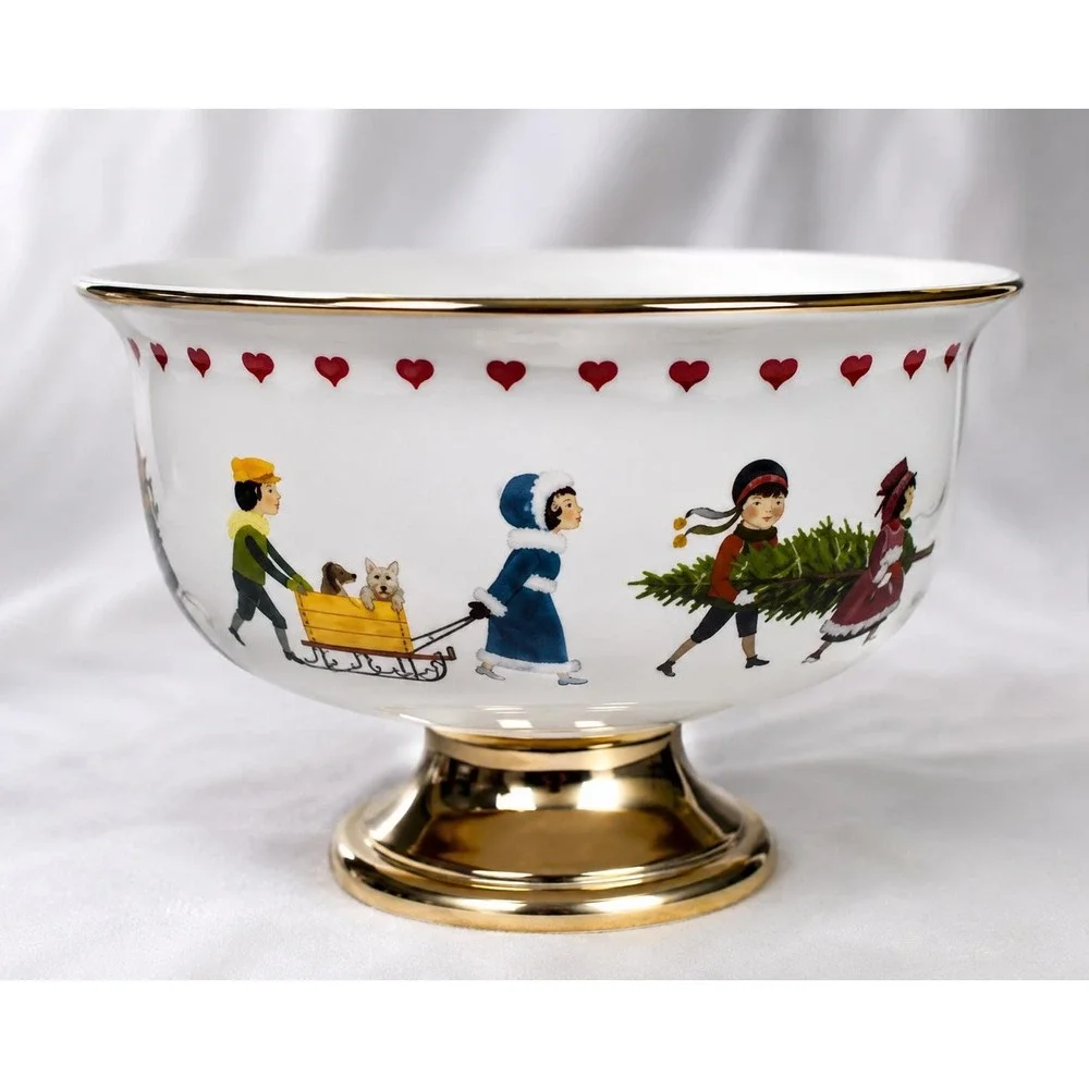 Charles Wysocki Christmas Love 2000 Pedestal Compote Bowl Teleflora Holiday VTG